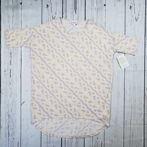 NWT Lularoe Pastel Yellow Purple High Low Short Sleeve Top Women's Size XXS